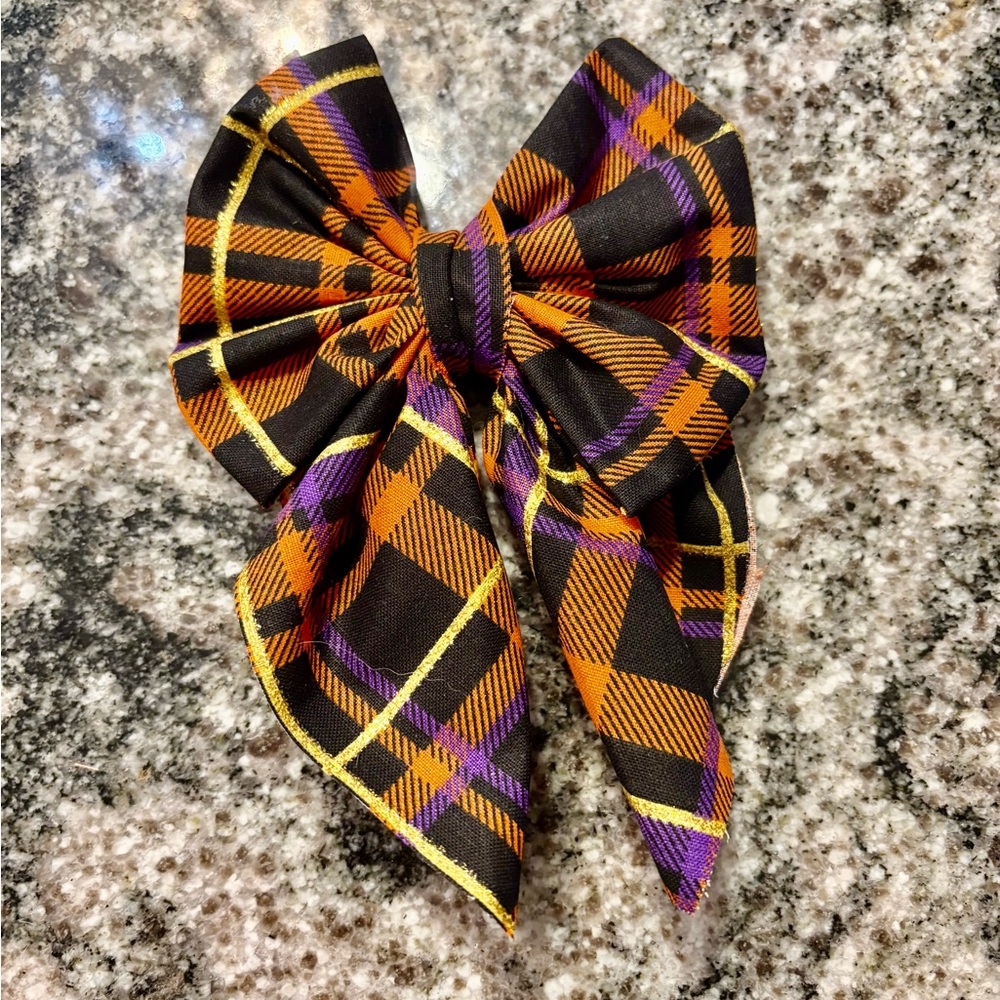 Stylish Purple and Orange Plaid Sailor Bow for dogs S/M
